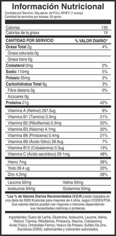 Información Nutricional FULL WHEY